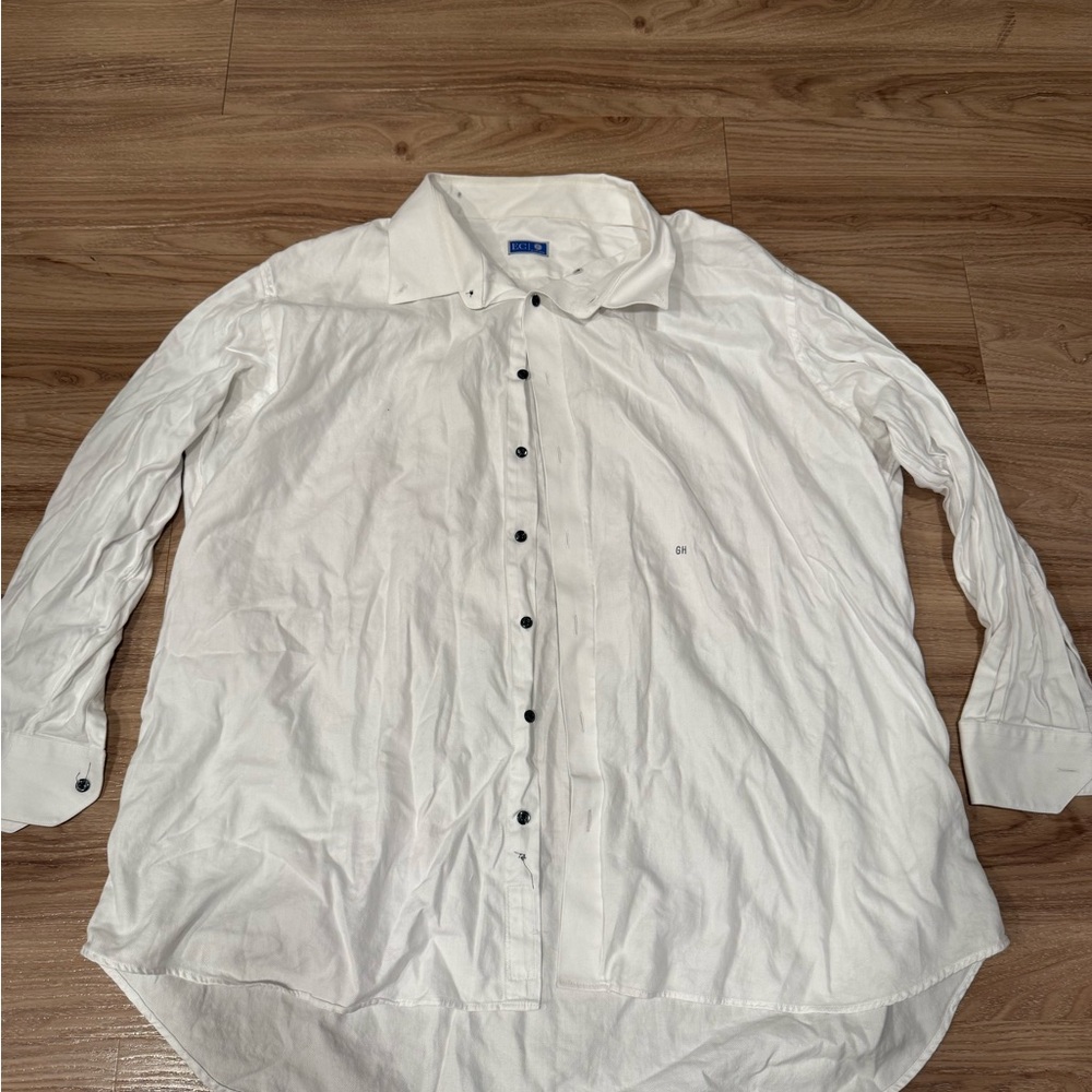 Elegant White Dress Shirt with Black Accents